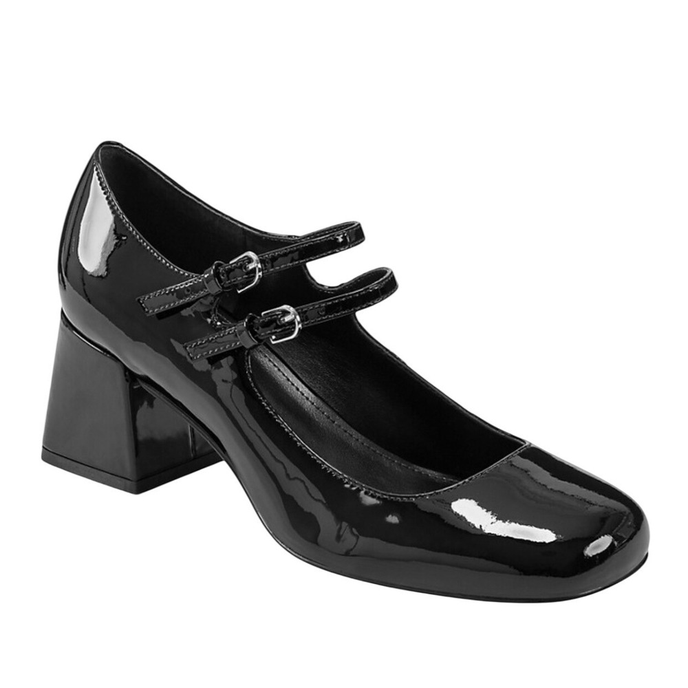 Marc Fisher LTD Black Patent Leather Double Strap Mary Jane Block Heel Pumps 9.5